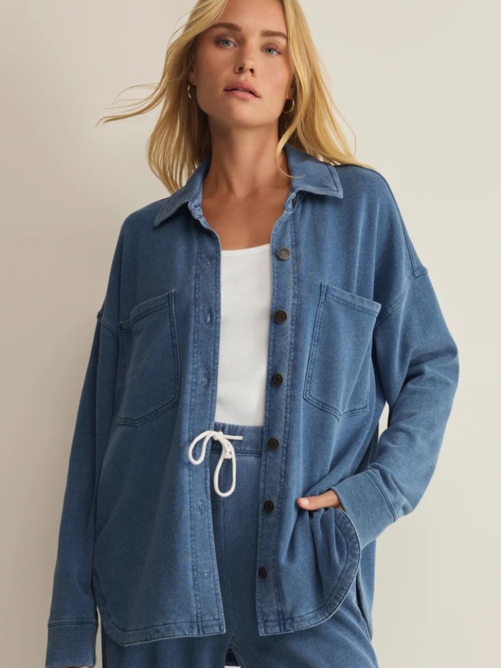 NEW Z Supply All Day Knit Denim Jacket Vintage Indigo Calypso Blue Size S